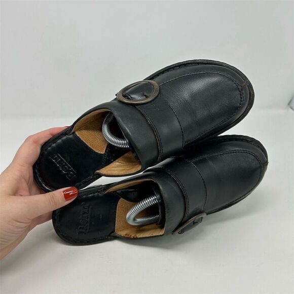 Born Women's Black Leather Slip On Mules Size 9 Buckle Accent Fall Comfort - Picture 10 of 13
